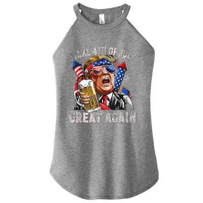 Funny Trump Make 4th Of July Great Again Drinking Beer Women’s Perfect Tri Rocker Tank