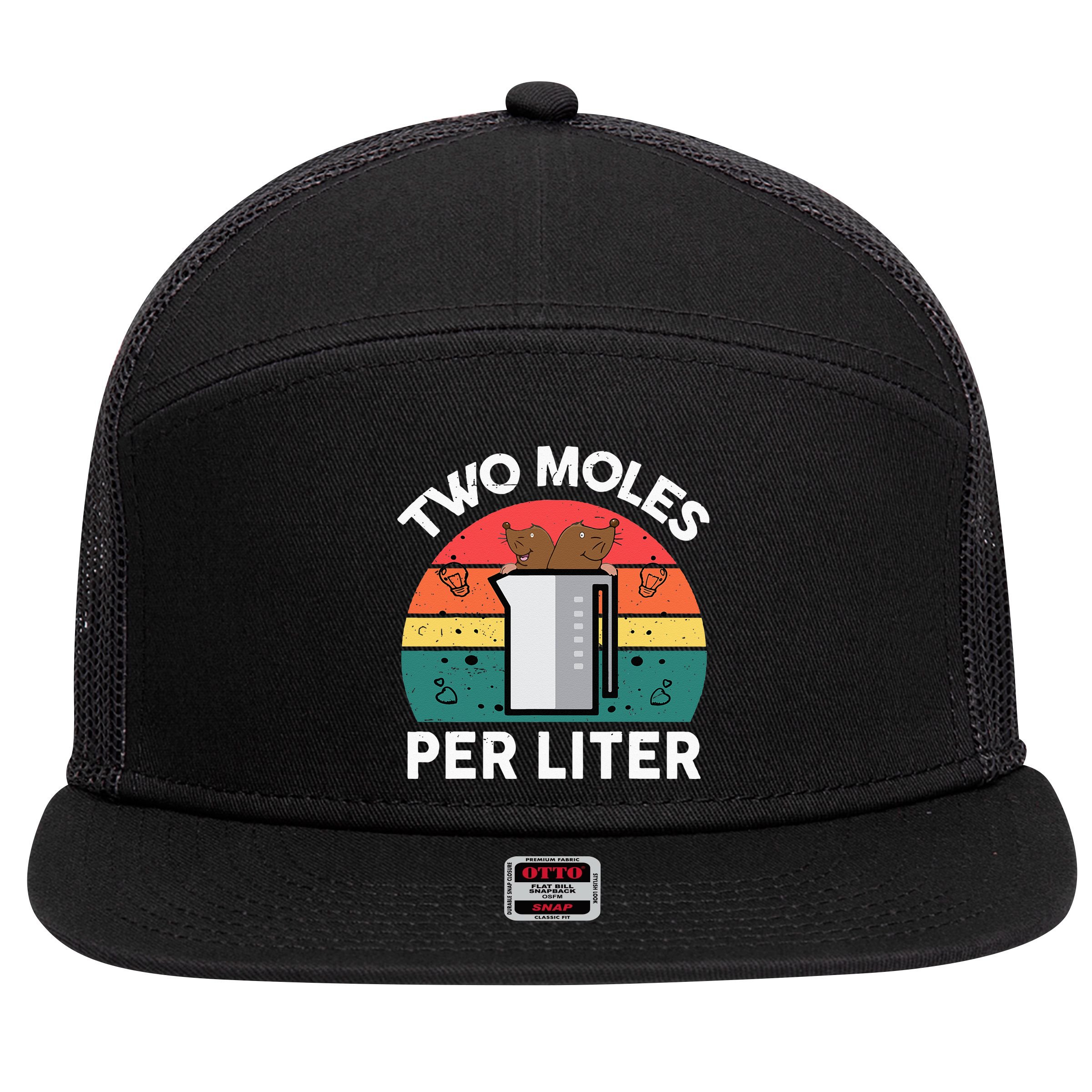 Funny Two Moles Per Liter Chemistry Science Teacher 7 Panel Mesh Trucker Snapback Hat