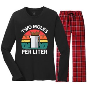 Funny Two Moles Per Liter Chemistry Science Teacher Women's Long Sleeve Flannel Pajama Set 