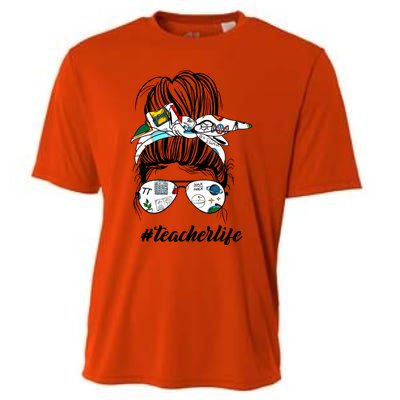 Funny Teacher Messy Bun Life Hair Glasses Meaningful Gift Cooling Performance Crew T-Shirt