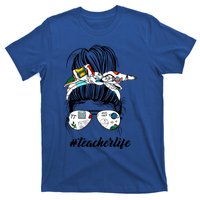 Funny Teacher Messy Bun Life Hair Glasses Meaningful Gift T-Shirt