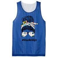 Funny Teacher Messy Bun Life Hair Glasses Meaningful Gift Mesh Reversible Basketball Jersey Tank