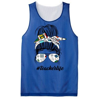 Funny Teacher Messy Bun Life Hair Glasses Meaningful Gift Mesh Reversible Basketball Jersey Tank