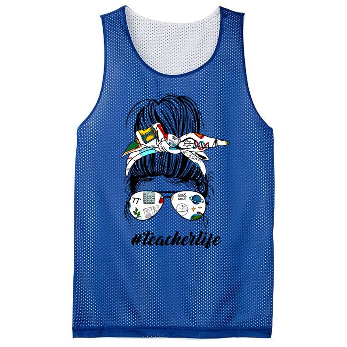 Funny Teacher Messy Bun Life Hair Glasses Meaningful Gift Mesh Reversible Basketball Jersey Tank