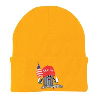 Funny Trump Maga Garbage Can Cartoon Character American Flag Knit Cap Winter Beanie