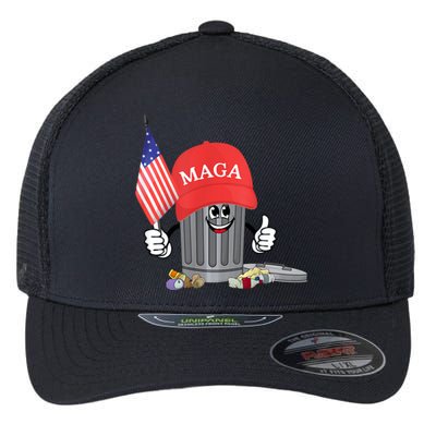 Funny Trump Maga Garbage Can Cartoon Character American Flag Flexfit Unipanel Trucker Cap