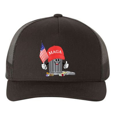 Funny Trump Maga Garbage Can Cartoon Character American Flag Yupoong Adult 5-Panel Trucker Hat