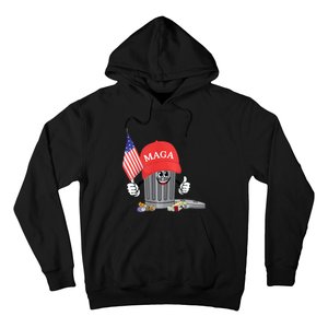 Funny Trump Maga Garbage Can Cartoon Character American Flag Hoodie