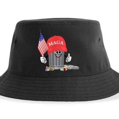 Funny Trump Maga Garbage Can Cartoon Character American Flag Sustainable Bucket Hat