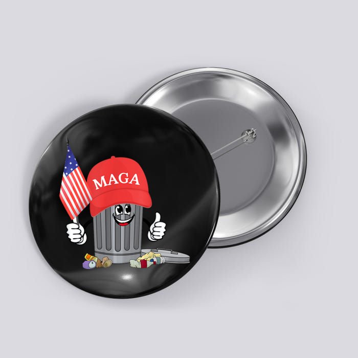 Funny Trump Maga Garbage Can Cartoon Character American Flag Button