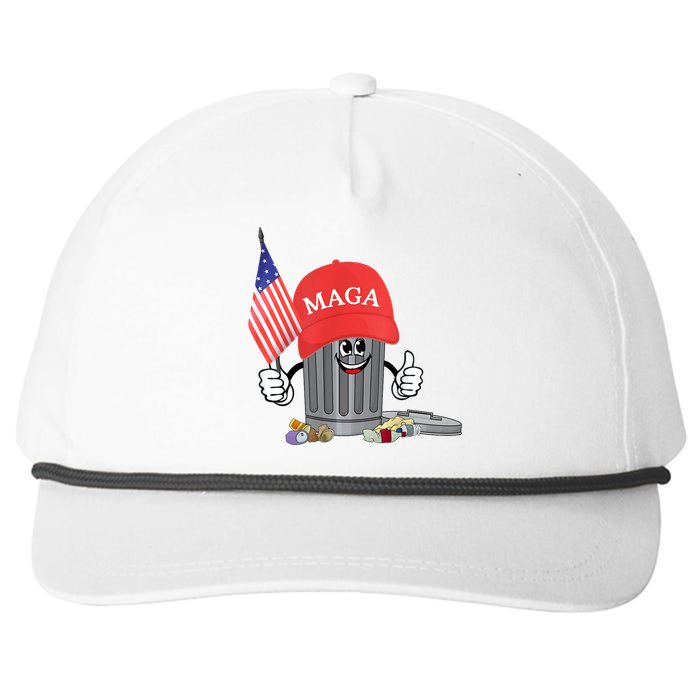 Funny Trump Maga Garbage Can Cartoon Character American Flag Snapback Five-Panel Rope Hat