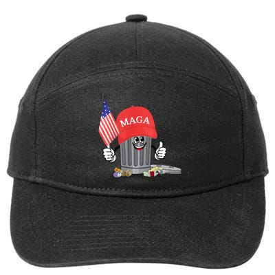 Funny Trump Maga Garbage Can Cartoon Character American Flag 7-Panel Snapback Hat