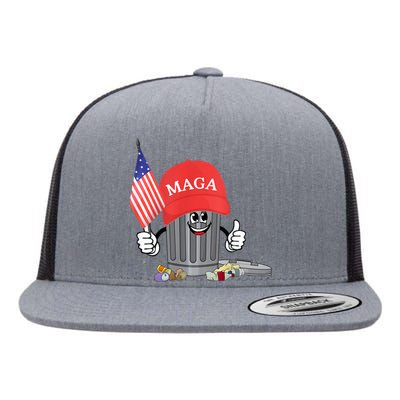 Funny Trump Maga Garbage Can Cartoon Character American Flag Flat Bill Trucker Hat