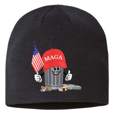 Funny Trump Maga Garbage Can Cartoon Character American Flag Sustainable Beanie