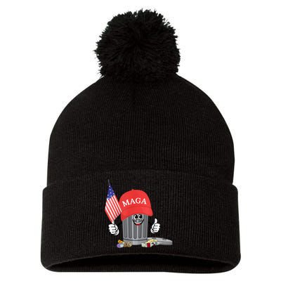 Funny Trump Maga Garbage Can Cartoon Character American Flag Pom Pom 12in Knit Beanie