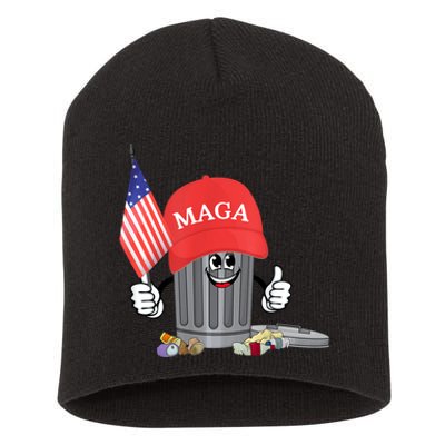 Funny Trump Maga Garbage Can Cartoon Character American Flag Short Acrylic Beanie