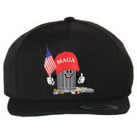 Funny Trump Maga Garbage Can Cartoon Character American Flag Wool Snapback Cap