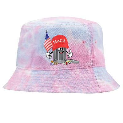 Funny Trump Maga Garbage Can Cartoon Character American Flag Tie-Dyed Bucket Hat