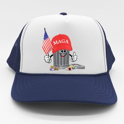 Funny Trump Maga Garbage Can Cartoon Character American Flag Trucker Hat