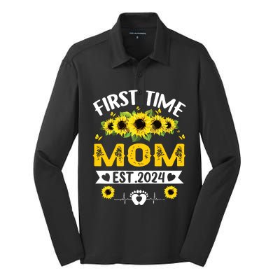 First Time Mom Pregnancy Mothers Day Soon To Be Mom 2024 Silk Touch Performance Long Sleeve Polo