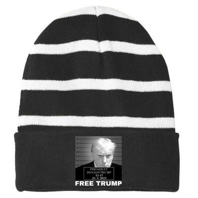 Free Donald Trump Mugshot Striped Beanie with Solid Band