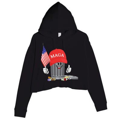 Funny Trump Maga Garbage Can Cartoon Character American Flag Crop Fleece Hoodie