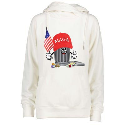 Funny Trump Maga Garbage Can Cartoon Character American Flag Womens Funnel Neck Pullover Hood