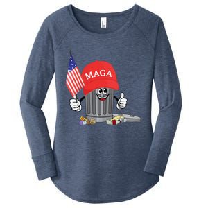 Funny Trump Maga Garbage Can Cartoon Character American Flag Women's Perfect Tri Tunic Long Sleeve Shirt