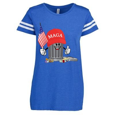 Funny Trump Maga Garbage Can Cartoon Character American Flag Enza Ladies Jersey Football T-Shirt