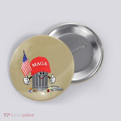 Funny Trump Maga Garbage Can Cartoon Character American Flag Button
