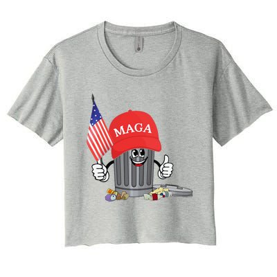 Funny Trump Maga Garbage Can Cartoon Character American Flag Women's Crop Top Tee