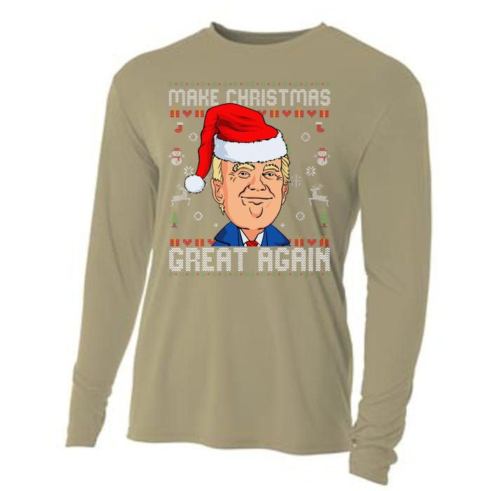 Funny Trump Make Christmas Great Again Ugly Christmas Cooling Performance Long Sleeve Crew