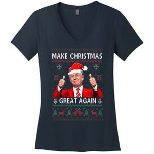 Funny Trump Make Christmas Great Again Ugly Sweater Xmas Women's V-Neck T-Shirt