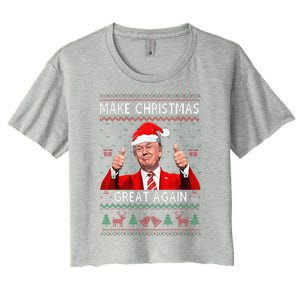 Funny Trump Make Christmas Great Again Ugly Sweater Xmas Women's Crop Top Tee