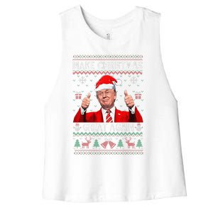 Funny Trump Make Christmas Great Again Ugly Sweater Xmas Women's Racerback Cropped Tank