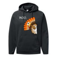 Funny Turkey Moo Cow Thanksgiving Performance Fleece Hoodie