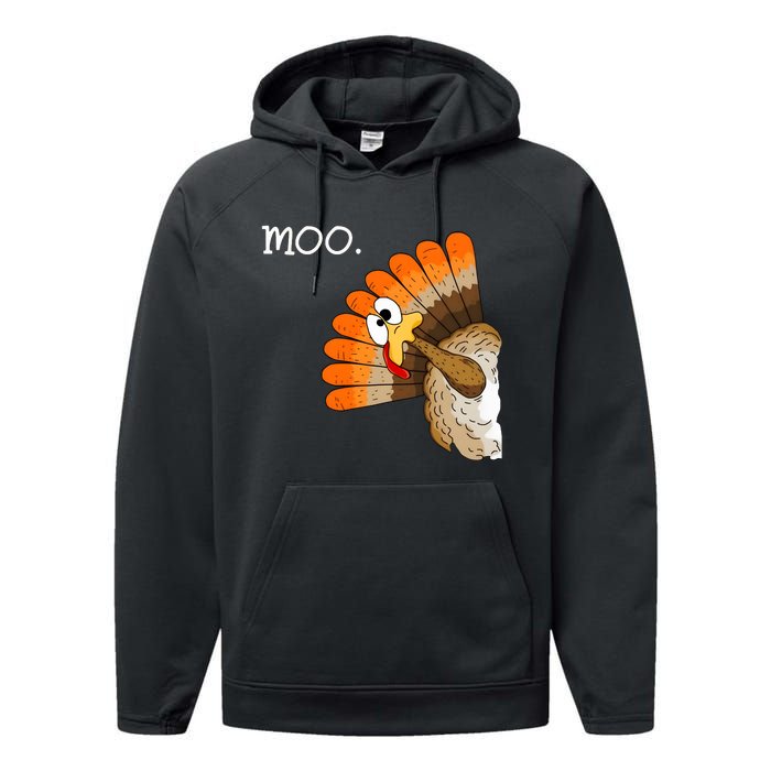 Funny Turkey Moo Cow Thanksgiving Performance Fleece Hoodie