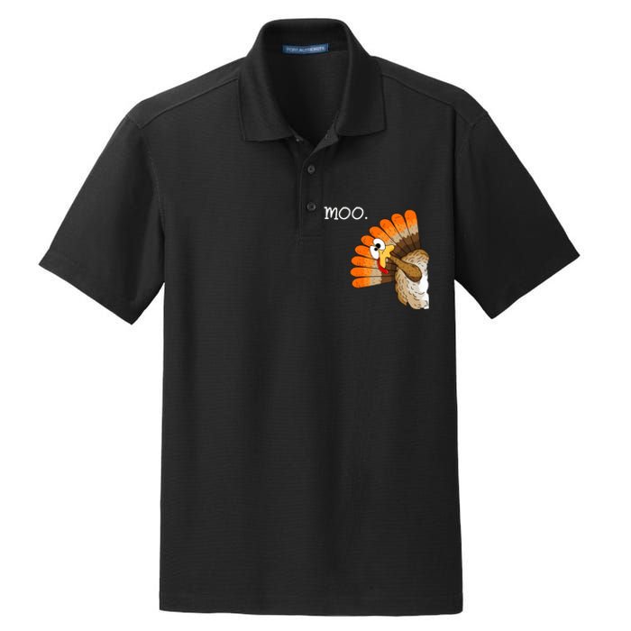 Funny Turkey Moo Cow Thanksgiving Dry Zone Grid Polo