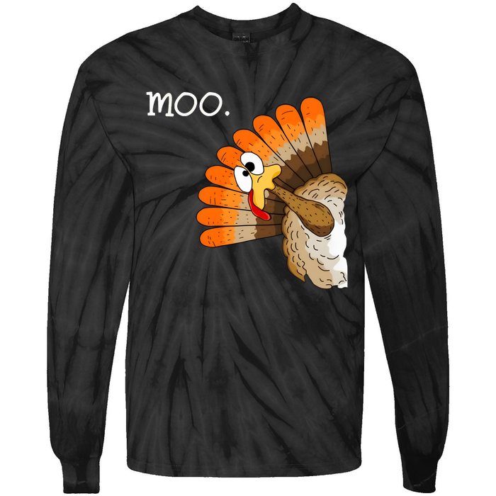 Funny Turkey Moo Cow Thanksgiving Tie-Dye Long Sleeve Shirt