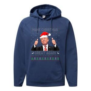 Funny Trump Make Christmas Great Again Ugly Sweater Xmas  Performance Fleece Hoodie