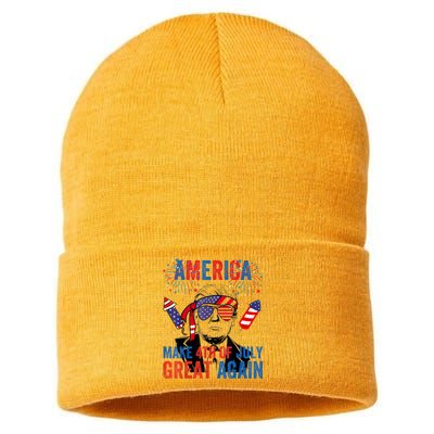 Fireworks Trump Make 4th Of July Great Again Glasses Flag Sustainable Knit Beanie