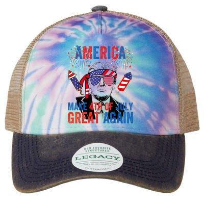 Fireworks Trump Make 4th Of July Great Again Glasses Flag Legacy Tie Dye Trucker Hat