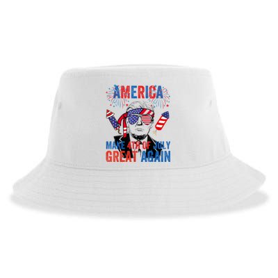 Fireworks Trump Make 4th Of July Great Again Glasses Flag Sustainable Bucket Hat