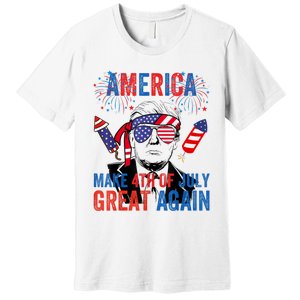 Fireworks Trump Make 4th Of July Great Again Glasses Flag Premium T-Shirt