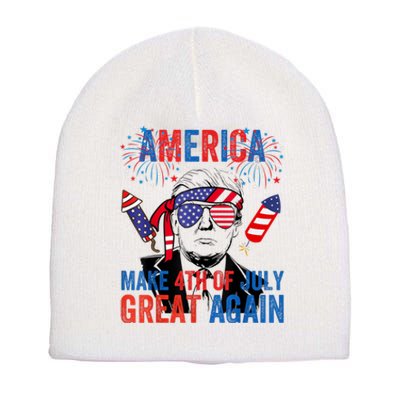 Fireworks Trump Make 4th Of July Great Again Glasses Flag Short Acrylic Beanie