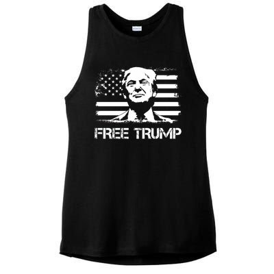 Free Trump Mug Shot Trump Not Guilty MugShot Ladies PosiCharge Tri-Blend Wicking Tank