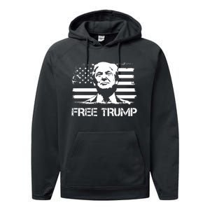 Free Trump Mug Shot Trump Not Guilty MugShot Performance Fleece Hoodie