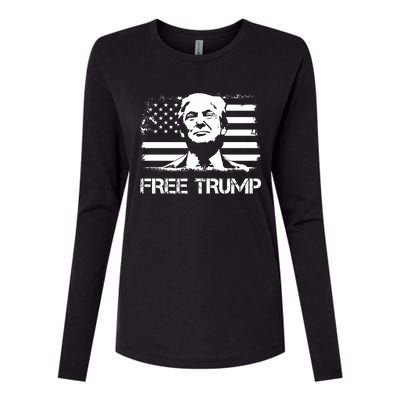 Free Trump Mug Shot Trump Not Guilty MugShot Womens Cotton Relaxed Long Sleeve T-Shirt