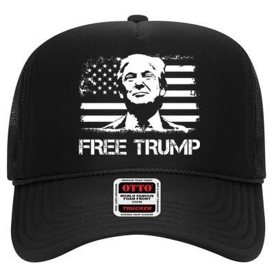 Free Trump Mug Shot Trump Not Guilty MugShot High Crown Mesh Back Trucker Hat