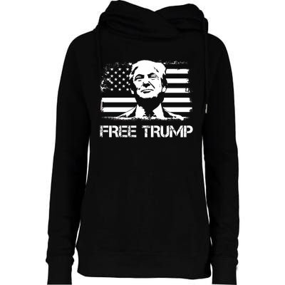 Free Trump Mug Shot Trump Not Guilty MugShot Womens Funnel Neck Pullover Hood